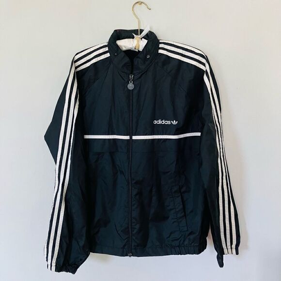 Vintage ADIDAS | black and white windbreaker with hood | size medium - Picture 1 of 9